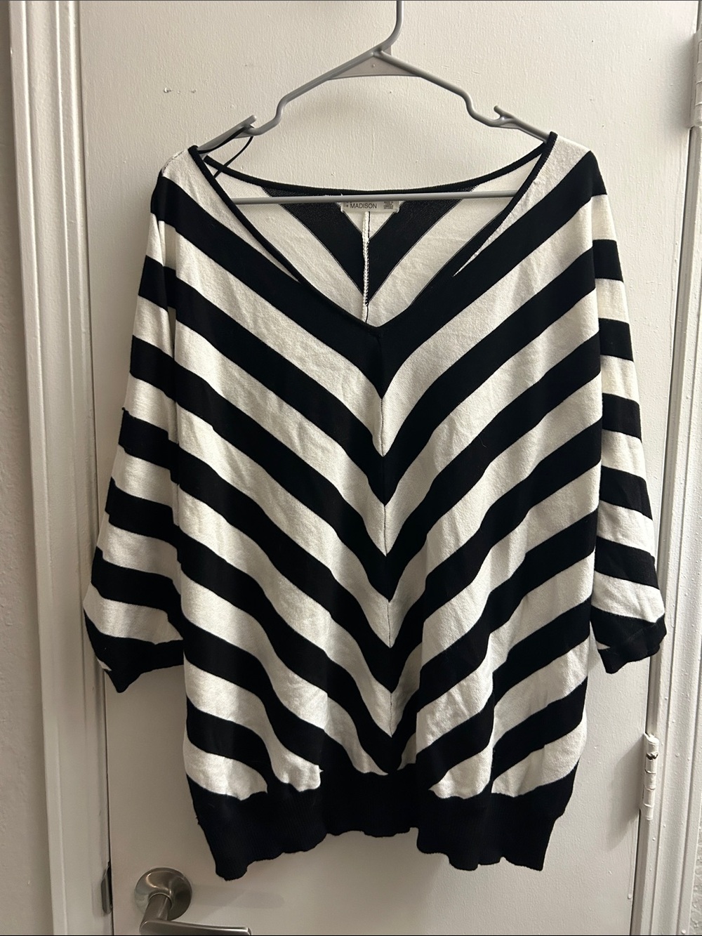 Slouchy Black & White Striped V-Neck Sweater